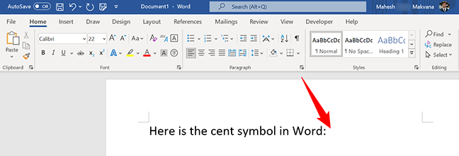 How to Insert the Cent Symbol With a Keyboard Shortcut in Microsoft Word