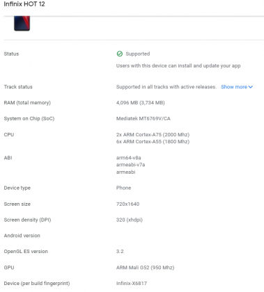 Alleged Infinix Hot 12 Appears On Google Play Console