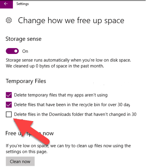 Enable & Configure Storage Sense in Windows 10 PC
