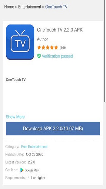 One Touch TV APK 3.1.5 (No ads)
