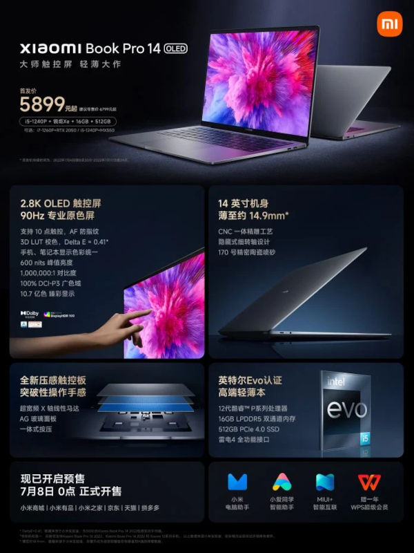 Xiaomi Book Pro 16 2022 Unveiled With 4K OLED Touch Display, 12th Gen Intel Core I5/I7 Processor