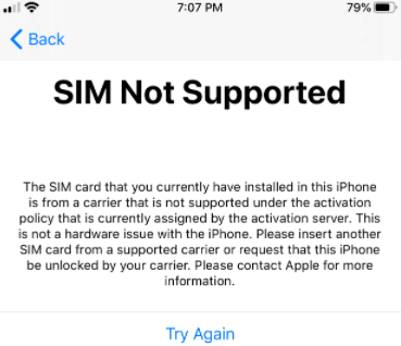 SIM Not Supported iPhone