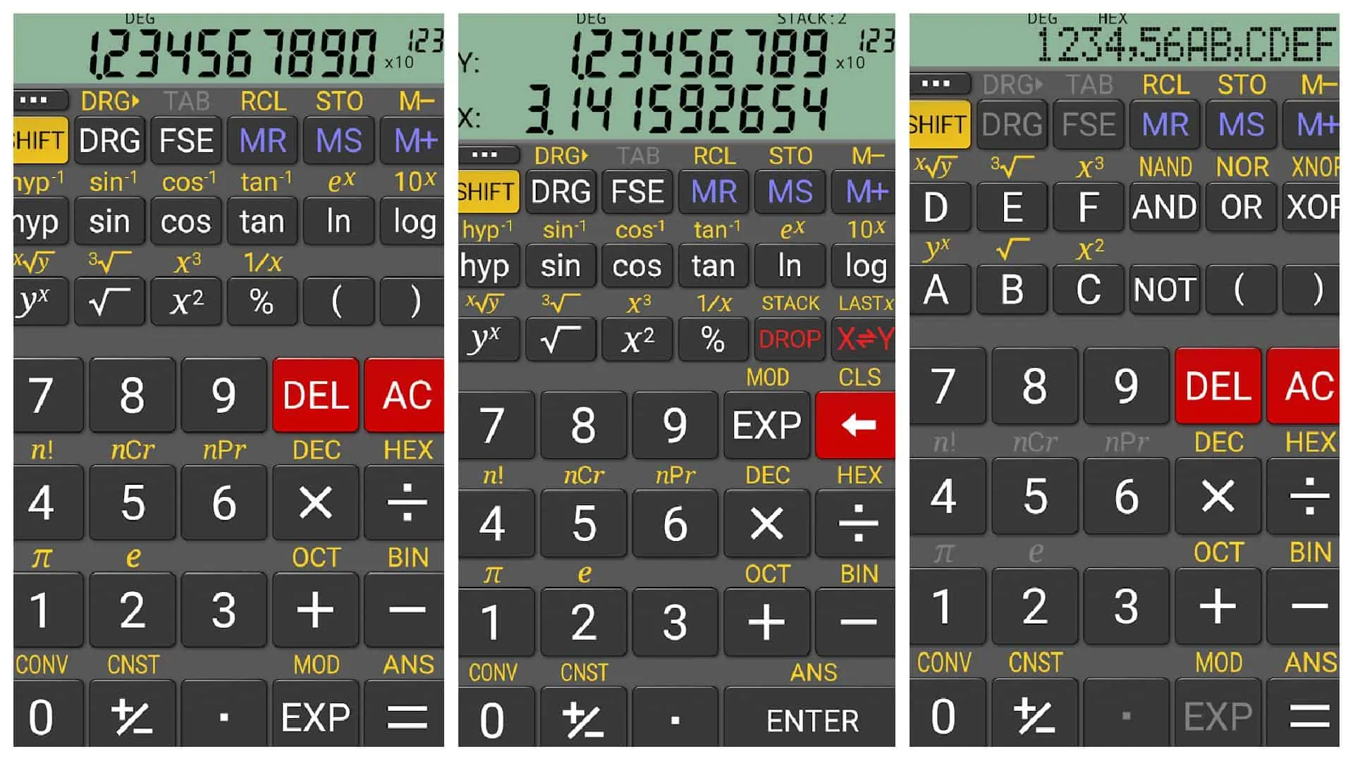 RealCalc Scientific Calculator app grid